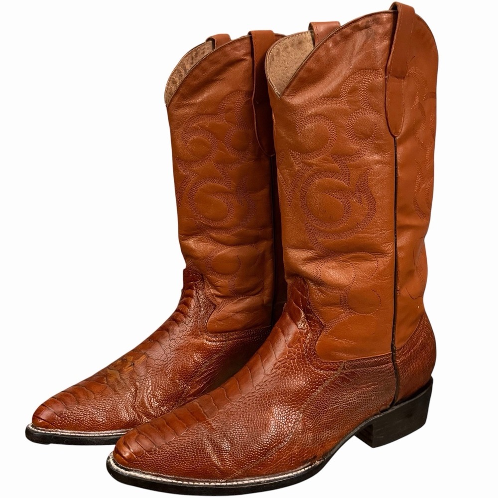 Circle G Mens 11D Cognac Brown Ostrich Leg Leather Cowboy Boots Western Exotic